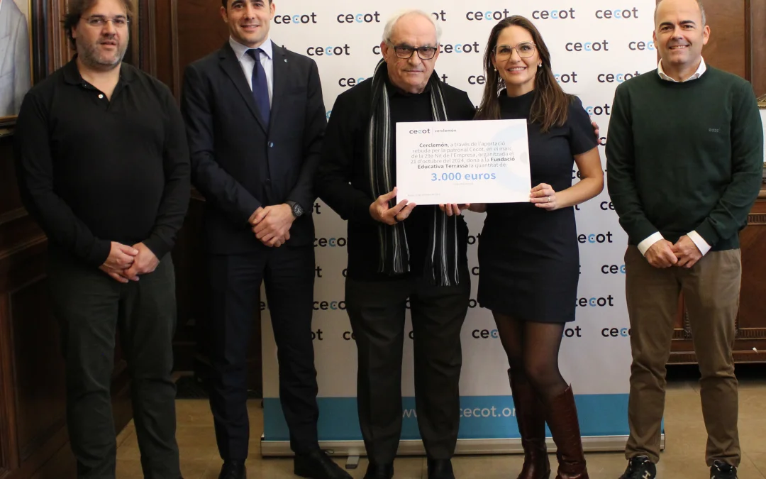 La comissió solidària Cerclemón de la Cecot lliura a la Fundació Educativa Terrassa l’aportació de 3.000 euros recaptada durant la 29a Nit de l’empresa